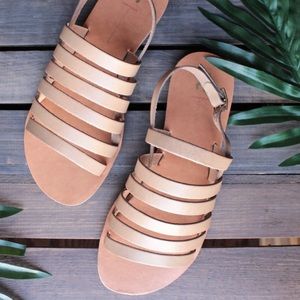 Leather Nude Boho Chic Strappy Gladiator Sandals